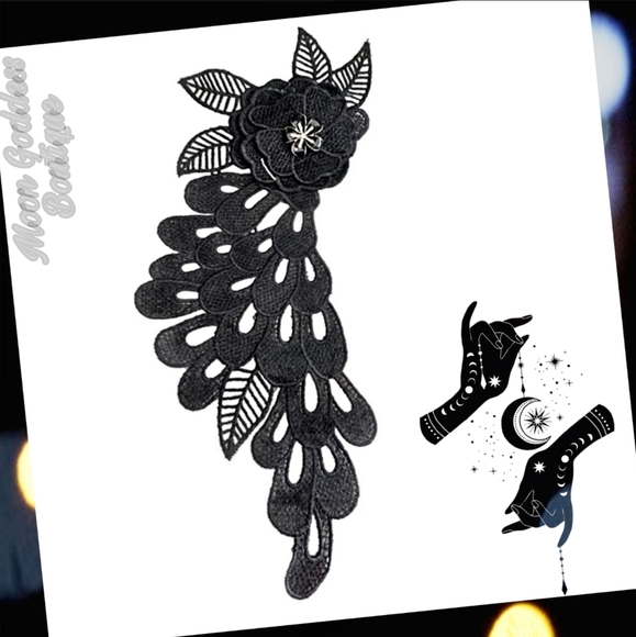 ♡ 3/$18 SOLID BLACK LONG VICTORIAN BROOCH Floral Design Vintage Lace Brooch - Picture 5 of 7